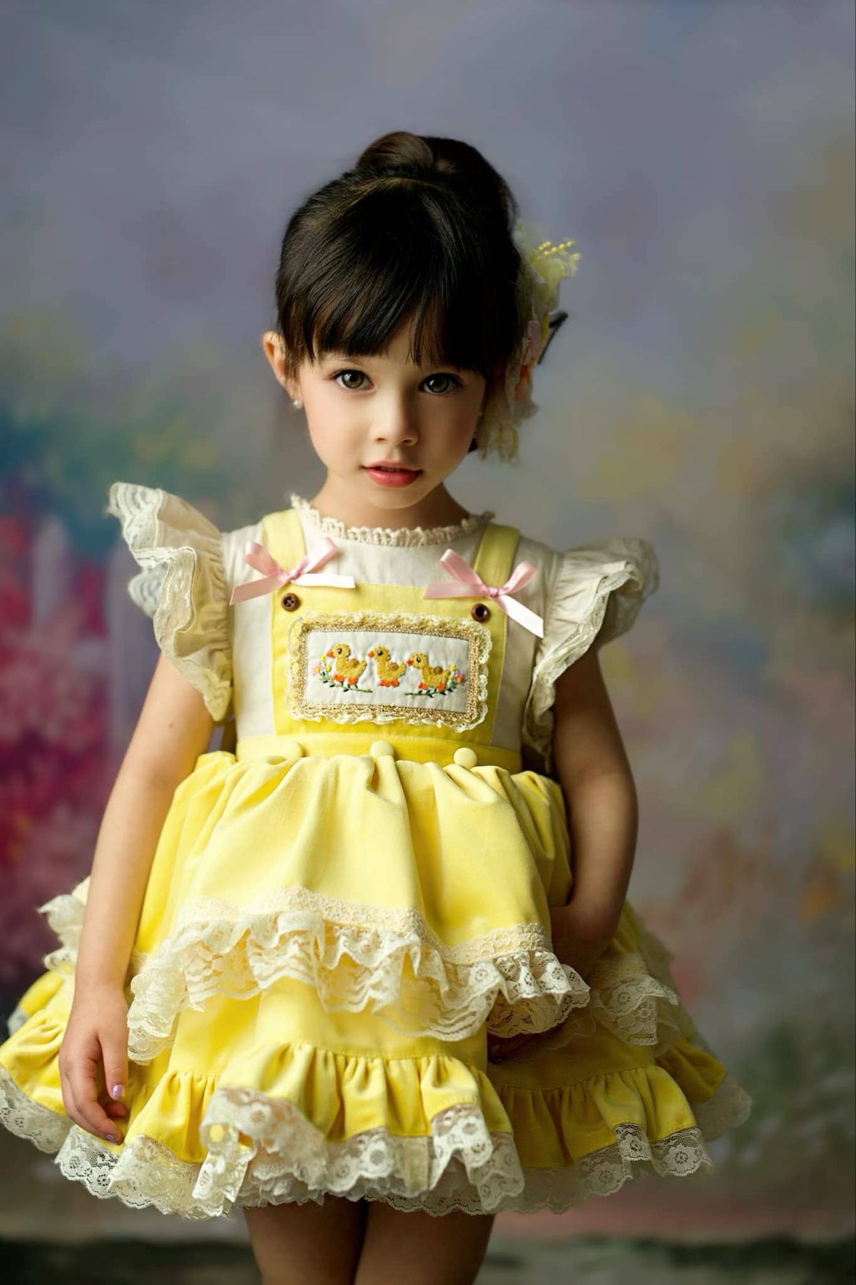 Three Little Ducklings – Hand Embroidered Vintage Inspired Velvet Cotton Boutique Girls Dress | Tulle Lace Heirloom Style Easter Dress