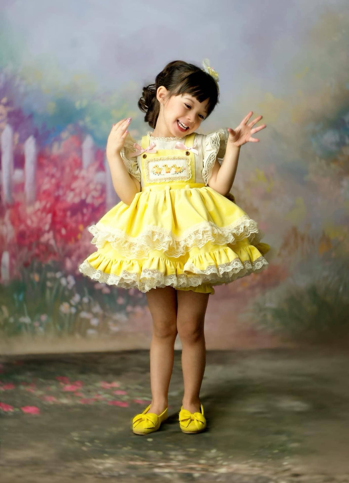 Three Little Ducklings – Hand Embroidered Vintage Inspired Velvet Cotton Boutique Girls Dress | Tulle Lace Heirloom Style Easter Dress