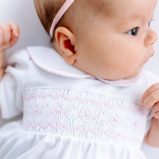 Lizzie's Classics Smocked Short Sleeve Bubble - Pink