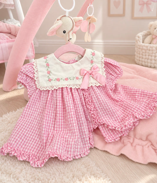 Vintage Gingham print dress 3-6 months