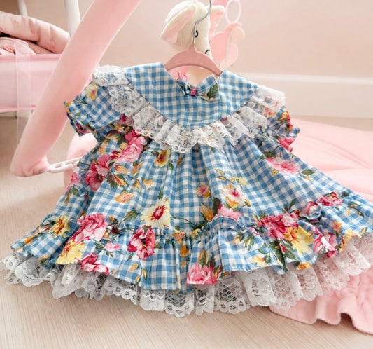 Vintage Gingham Floral dress 3-6 months