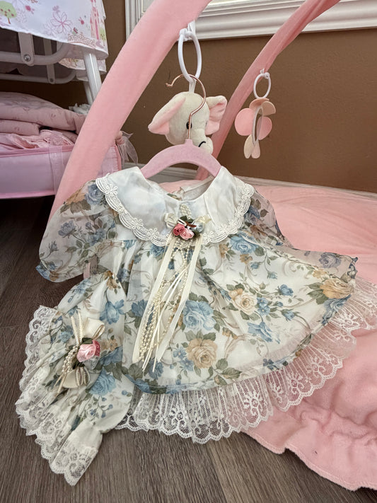 Vintage Floral dress with matching hat 6-12 months