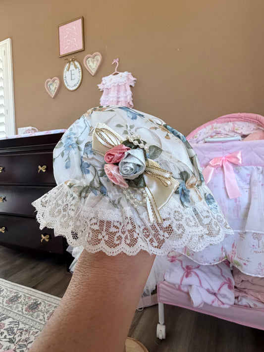 Vintage Floral dress with matching hat 6-12 months
